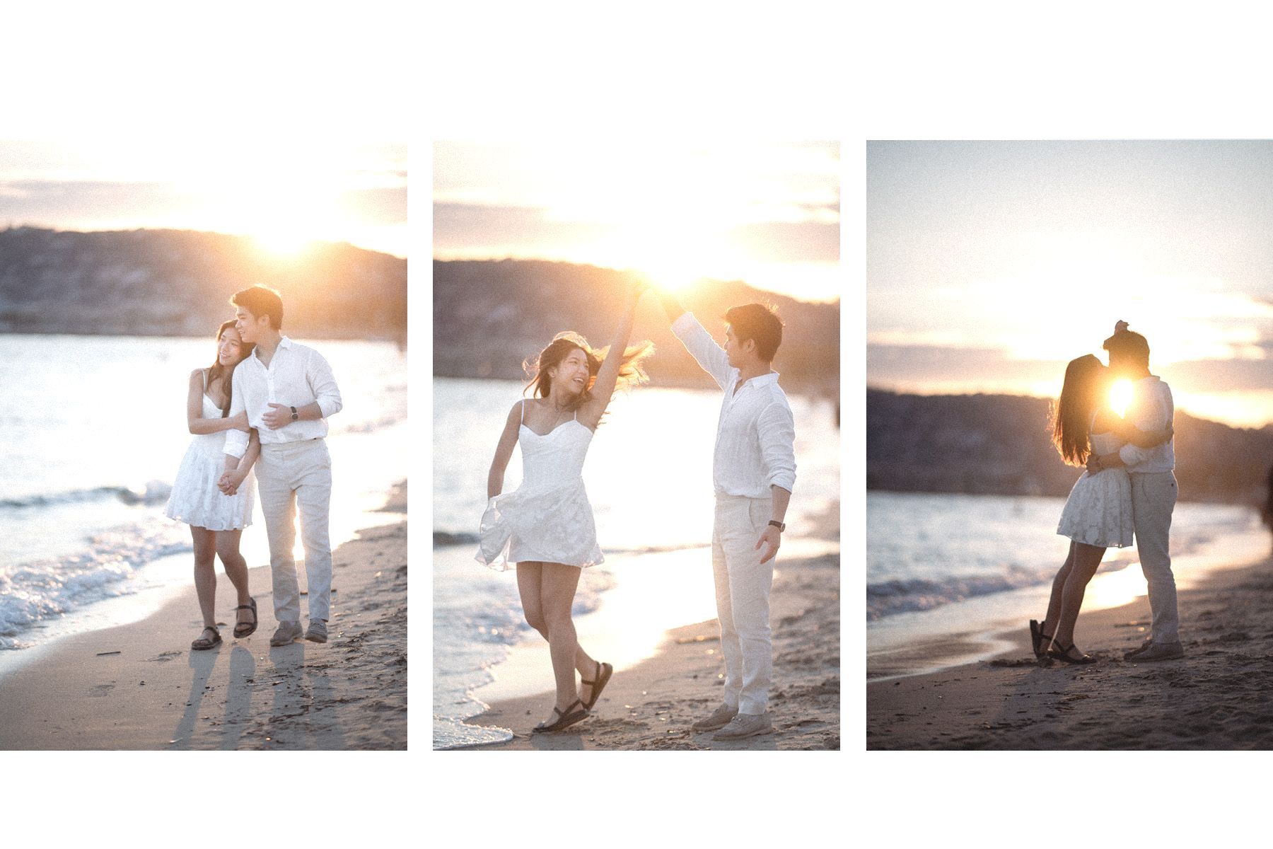 Example of natural, candid couple photography on the French Riviera at sunset.