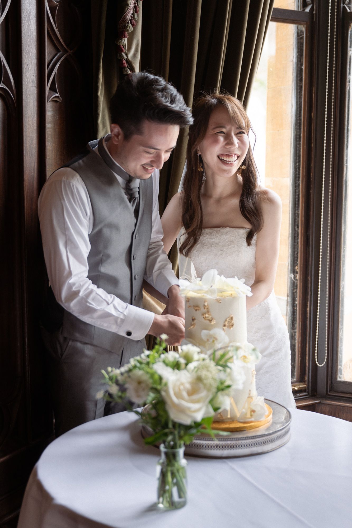 A group family wedding photo at Ettington Park wedding venue