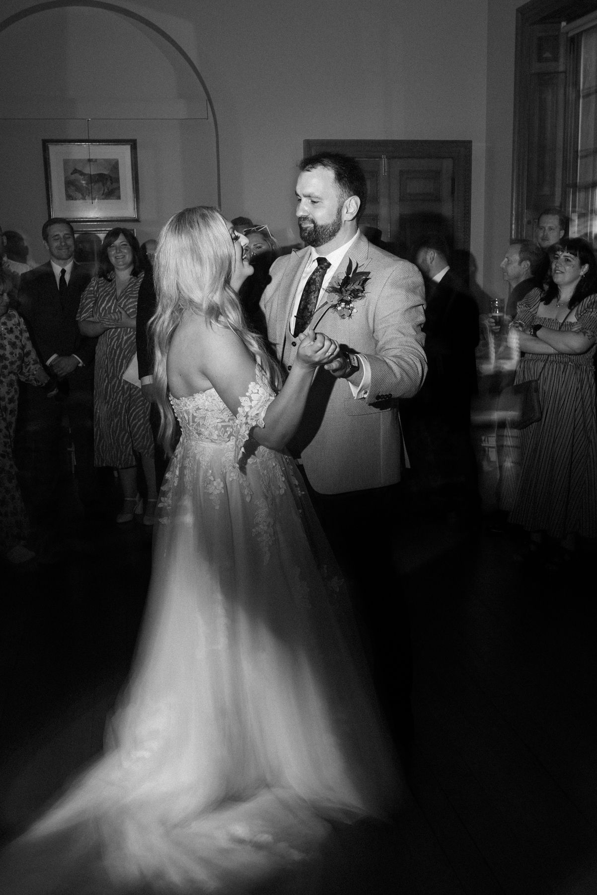 The couple's first dance at their wedding at Kelmarsh Hall.