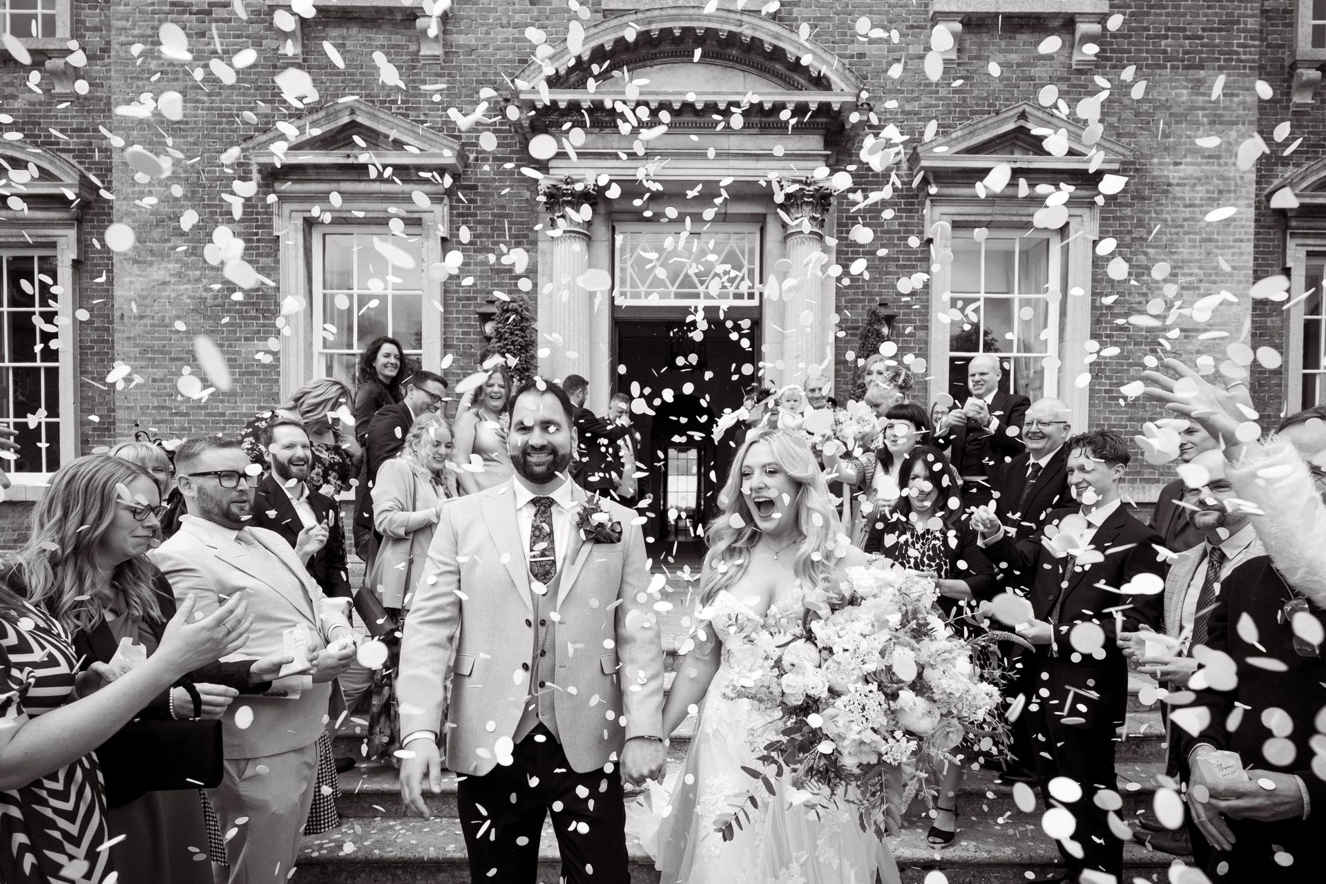 Confetti after a wedding at Kelmarsh Hall.
