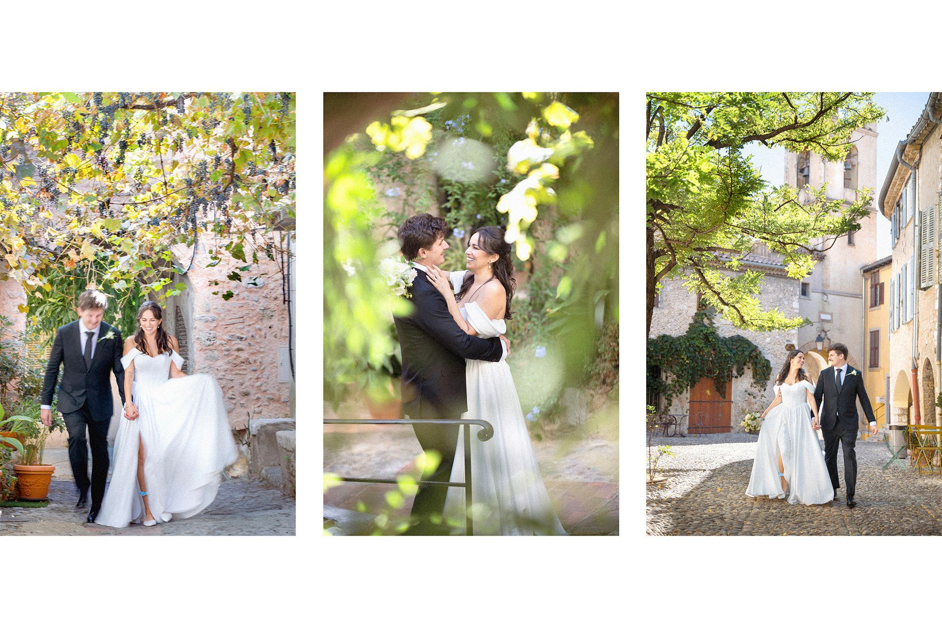A couple laugh and smile during an elopement photoshoot on the French Riviera.