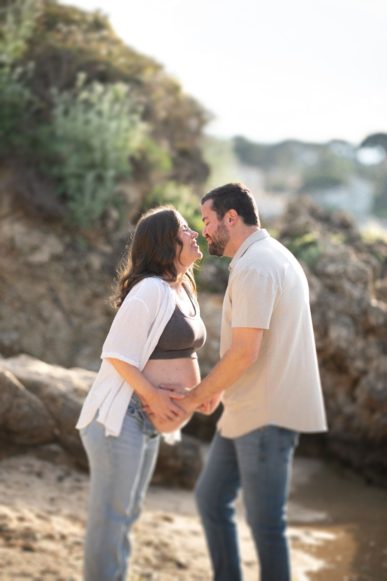 a couple embrace at golden hour on the French Riviera