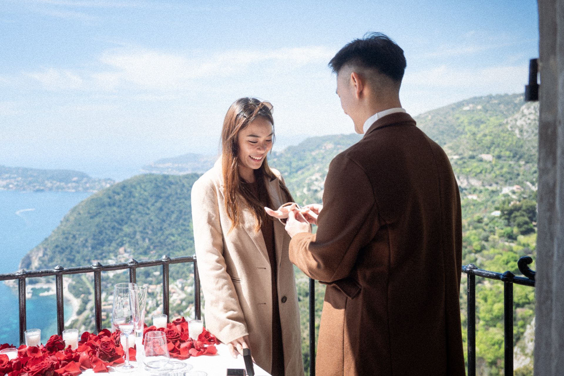 A surprise proposal with a nice view in Eze, France.