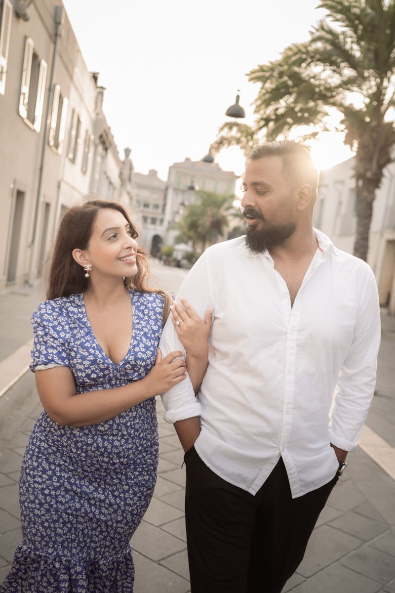 A couple during golden hour at their engagement shoot on the French Riviera