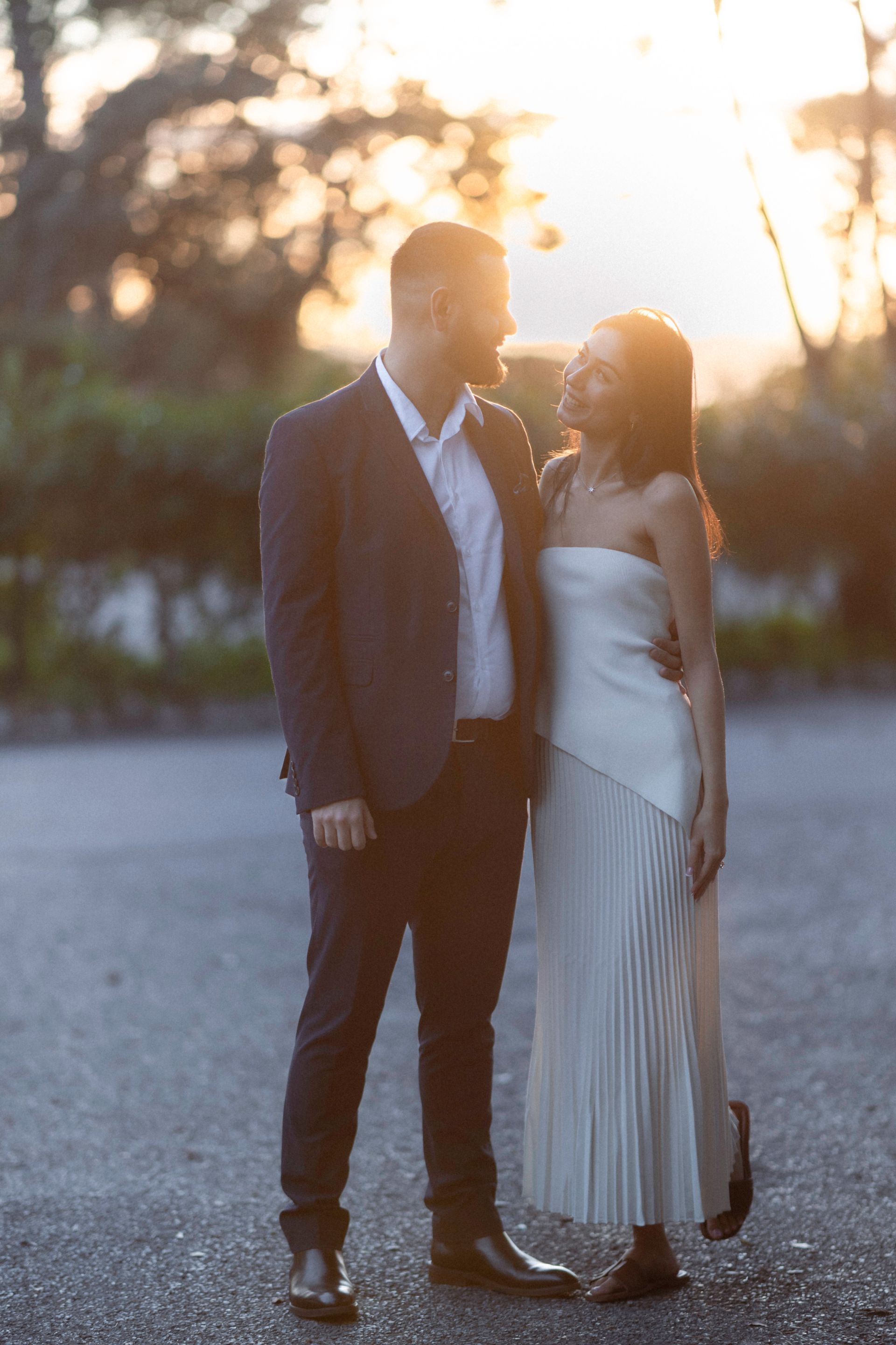 An engagement photoshoot during golden hour on Castle Hill, Nice