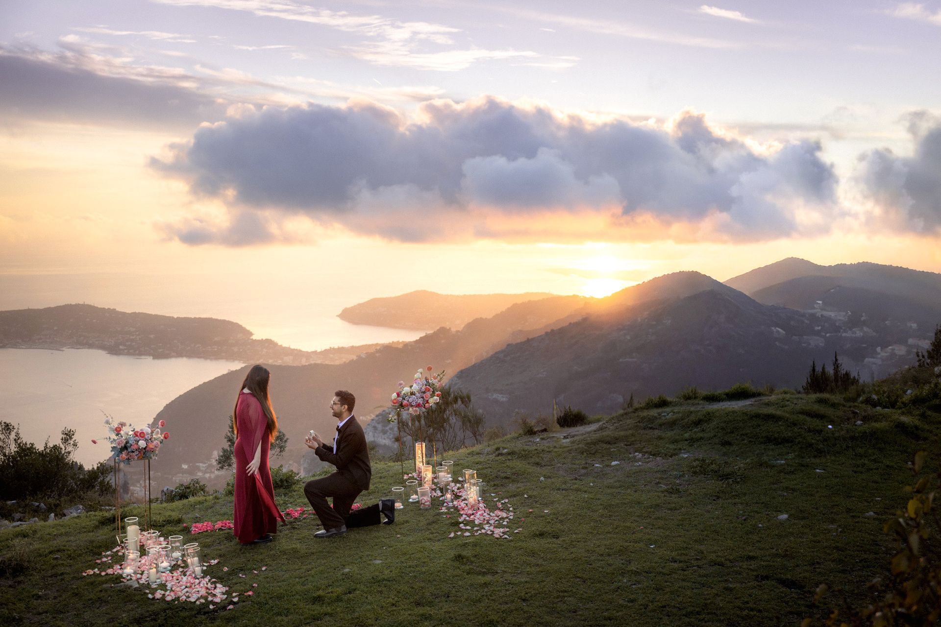 A proposal location on the French Riviera at sunset, Fort de la Rivere, close to Nice and Monaco.