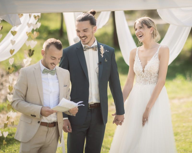 An outdoor wedding ceremony at Domaine de Glandeve, Entrevaux