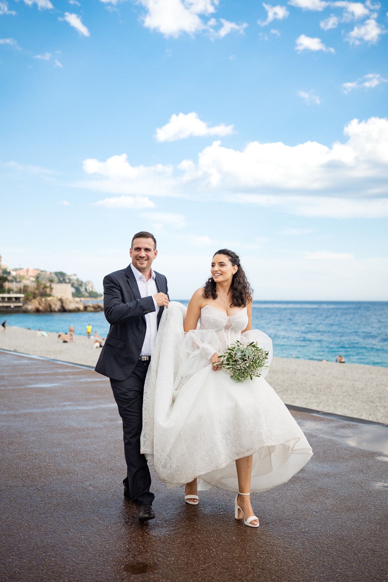 seance photo de mariage sur la Promenade des Anglais, Nice