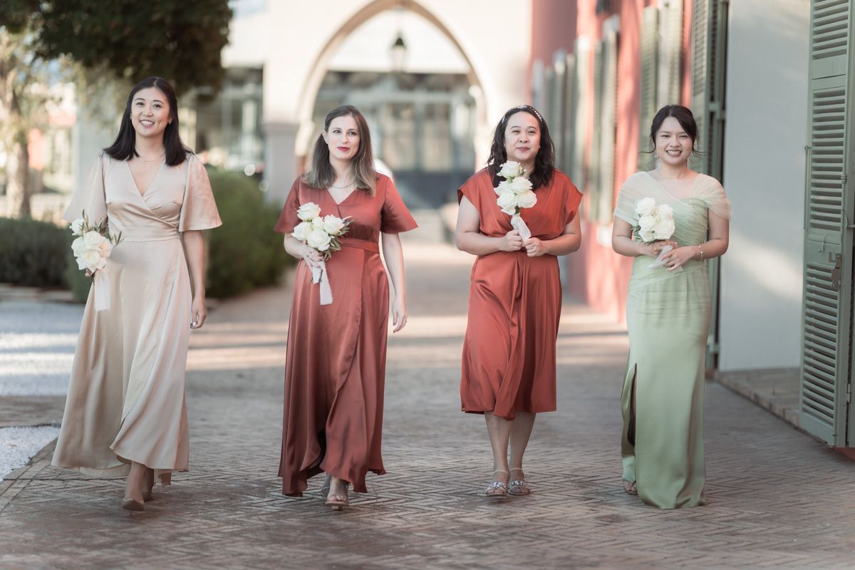 Bridal party at chateau cremat approach the ceremony