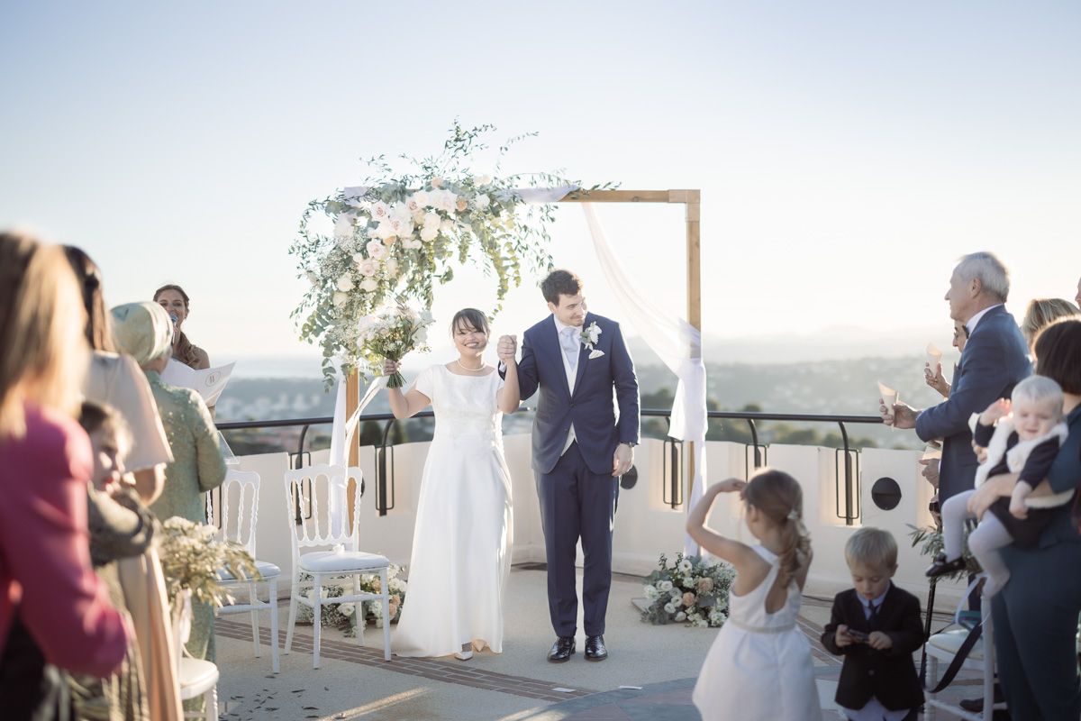 confetti shot at Chateau Crémat after an outdoor ceremony 