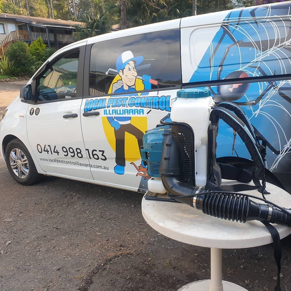 A Pest Control Van With Equipment Infront Of It — Local Pest Control Illawarra in Horsley, NSW
