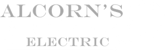 Alcorn&rsquo;s Electric logo in light gray serif text on a white background