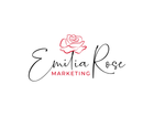 A logo for emilia rose marketing with a rose in the middle.