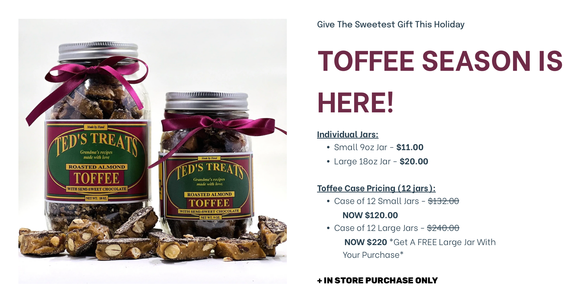 two jars of toffee are sitting next to each other on a table .