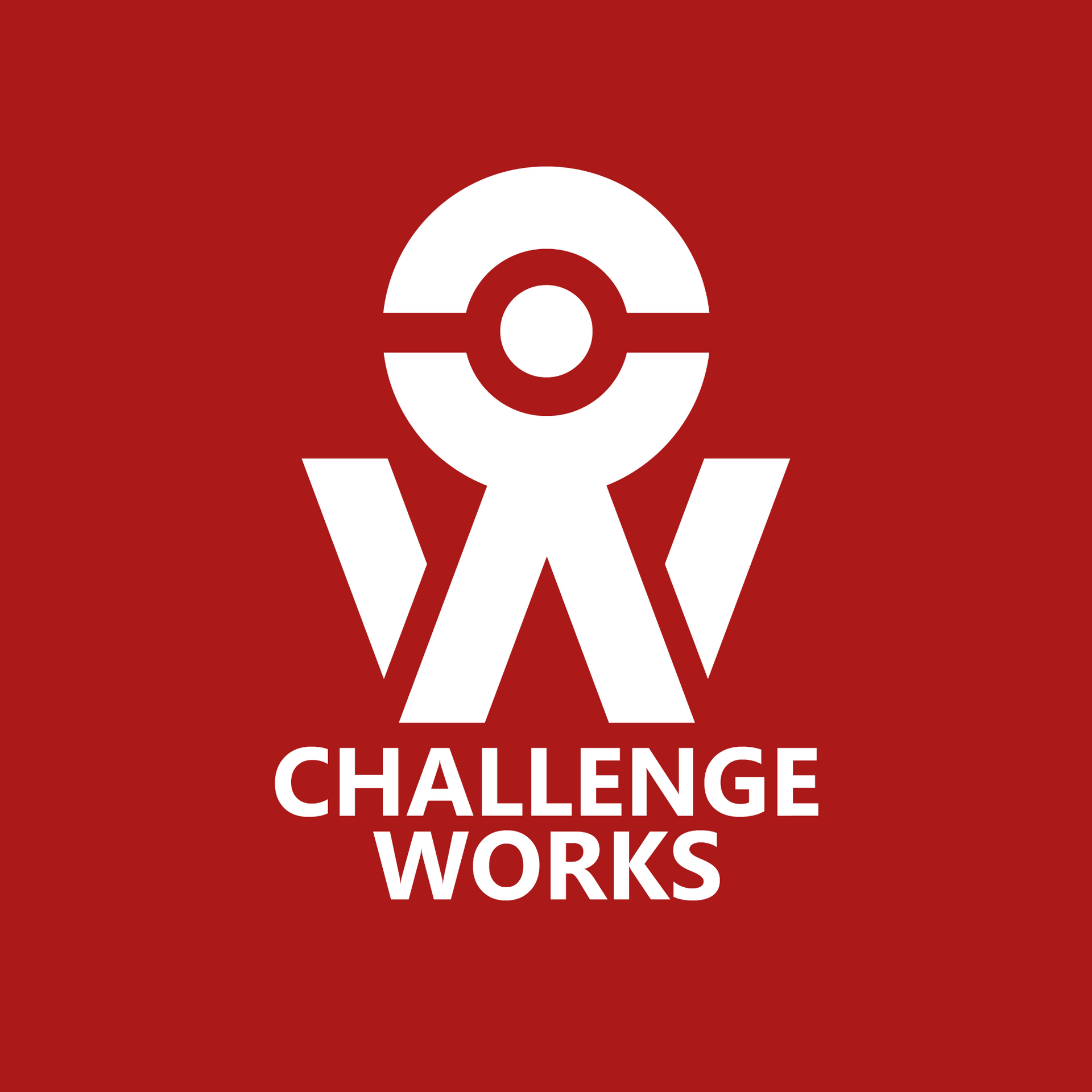 a challenge works logo on a red background