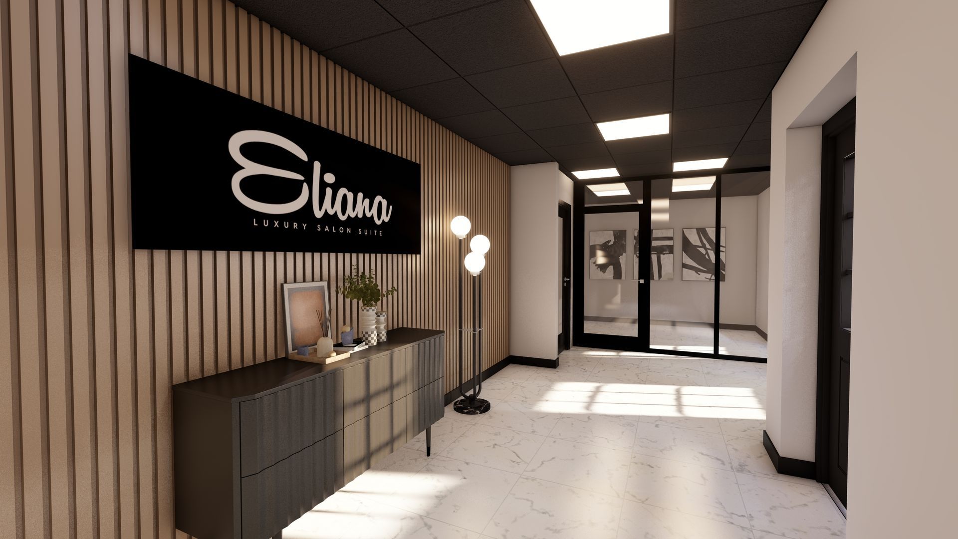 Modern hallway with a black 