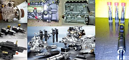 Colección de piezas de motores diésel, incluidos inyectores y bombas de combustible.