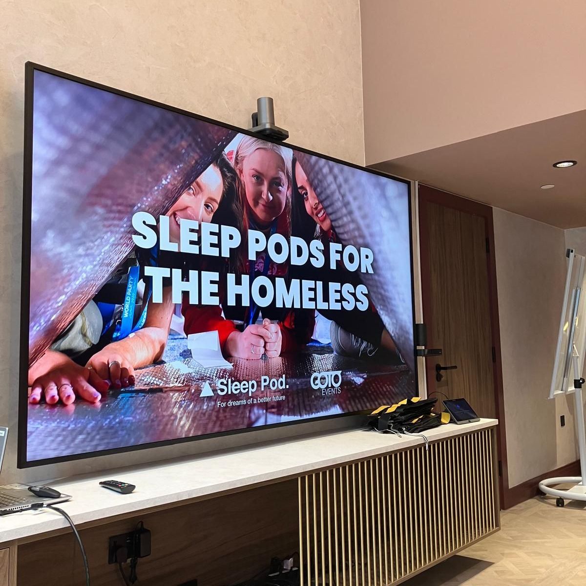 Large TV screen with text