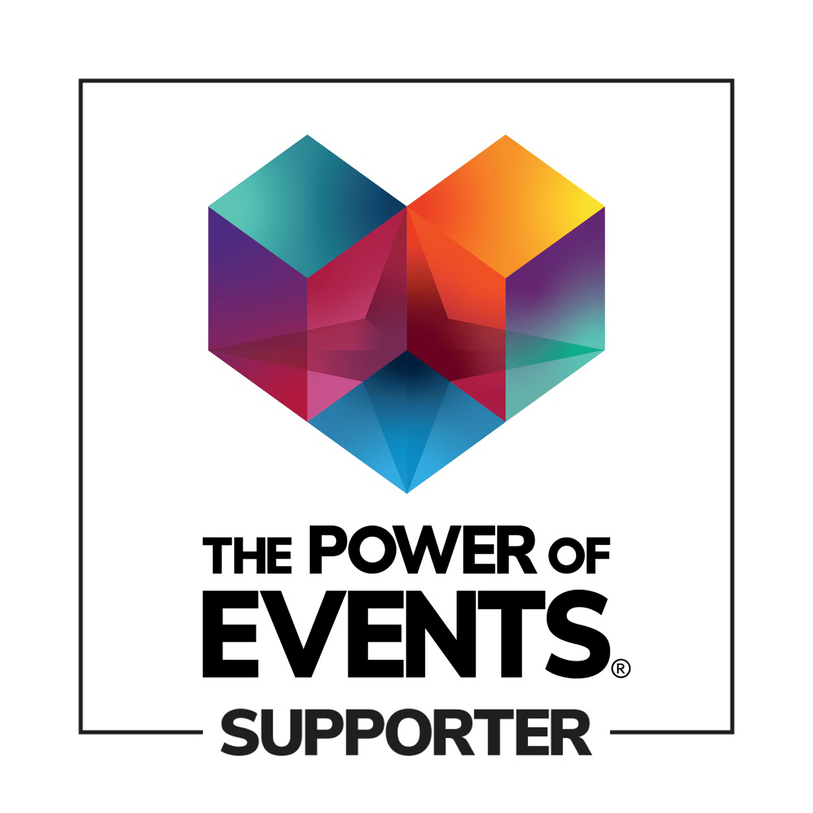 Logo: Colorful geometric heart above 