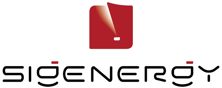 Sigenery logo with red square icon and stylized black text on white background