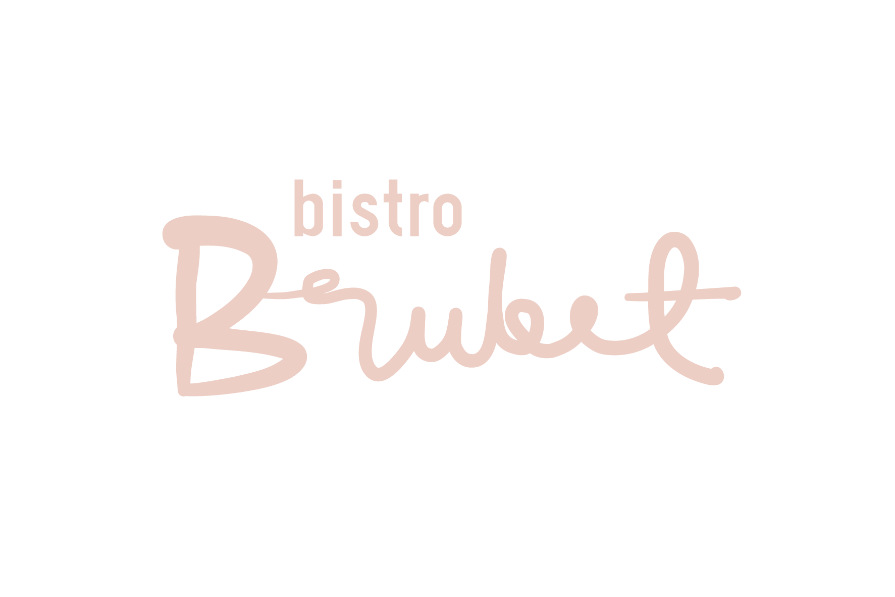 Bistro Bruleen logo, vaaleanpunaisella tekstillä valkoisella taustalla.