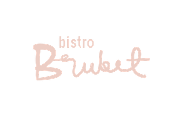 Bistro Bruleen logo, vaaleanpunaisella tekstillä valkoisella taustalla.