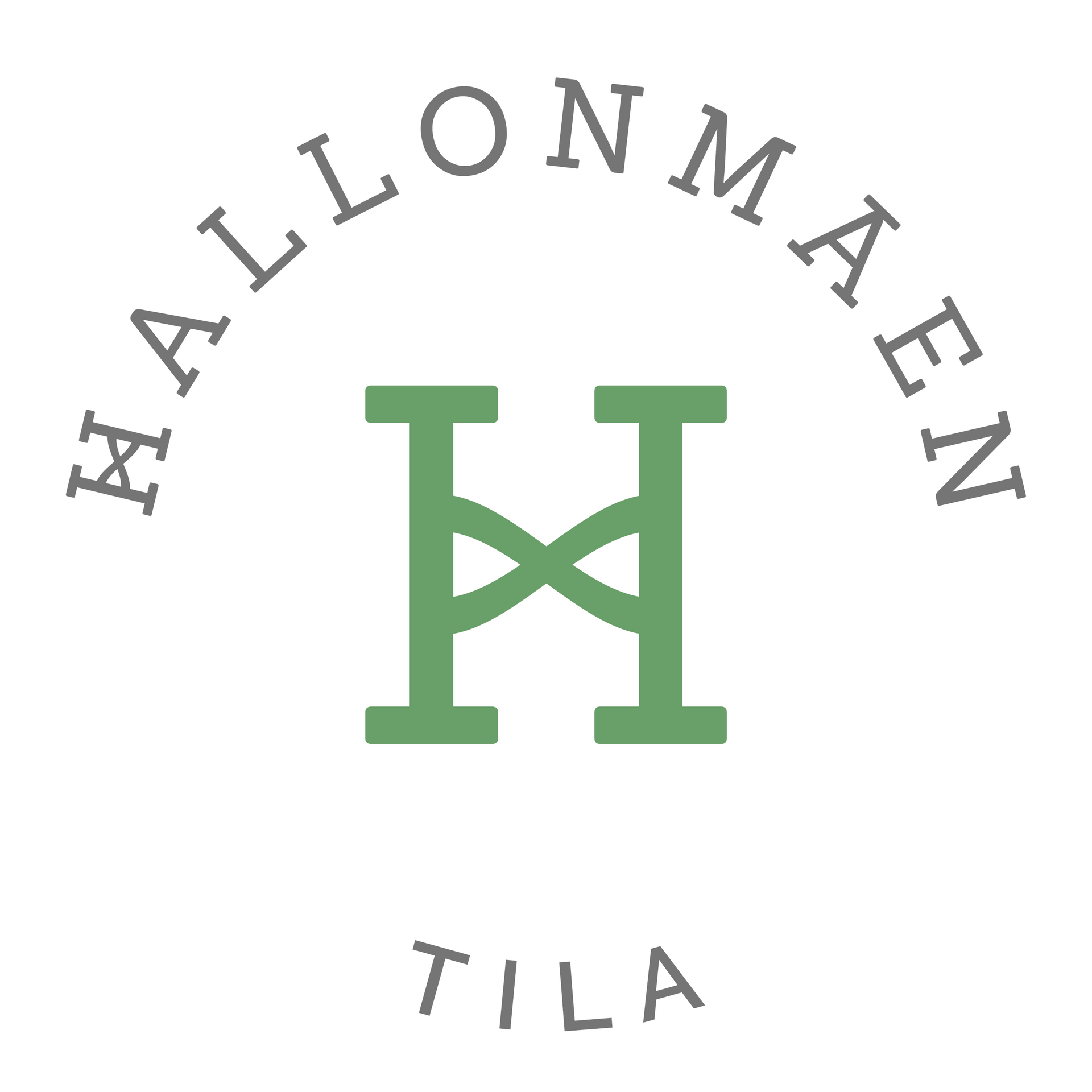 Vihreä H-kirjain, jonka alla on harmaa teksti