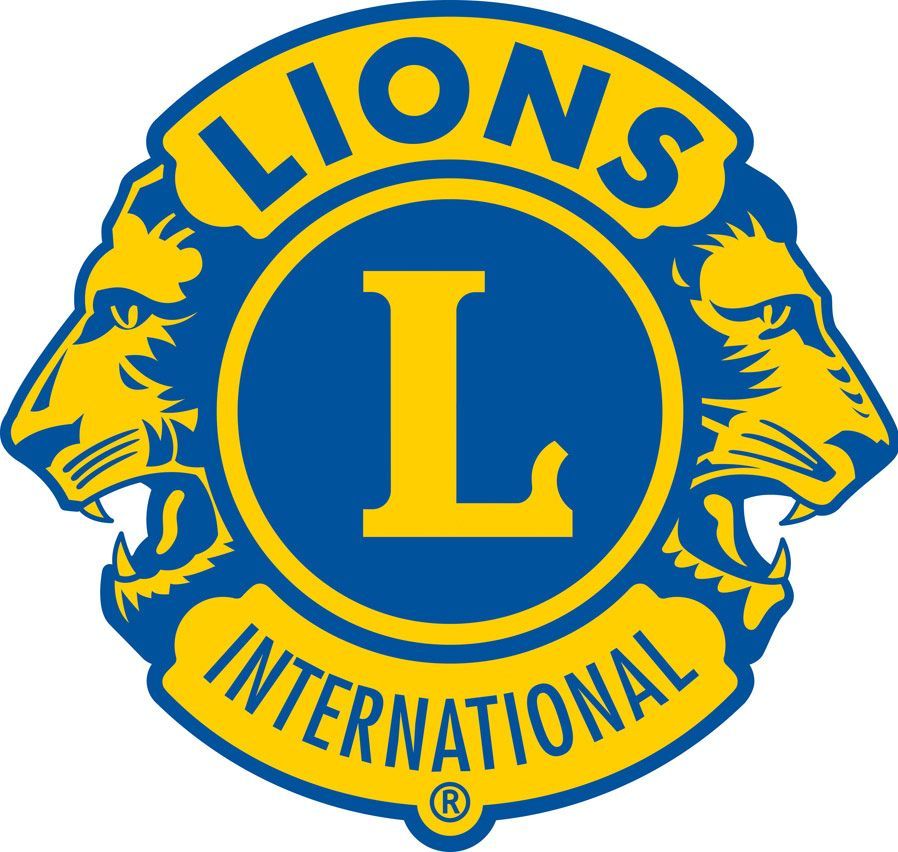Lions Internationalin logo: Sinikultainen tunnus, jossa on kaksi leijonan profiilia ja keskellä oleva sininen ympyrä, jossa on kultainen 