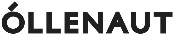 Musta logo, jossa on sana "ÓLLENAUT", ja kallistettu aksenttimerkki "O"-kirjaimen päällä.