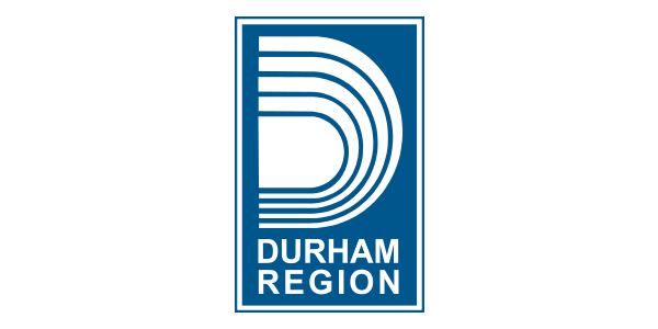 A blue and white logo for durham region