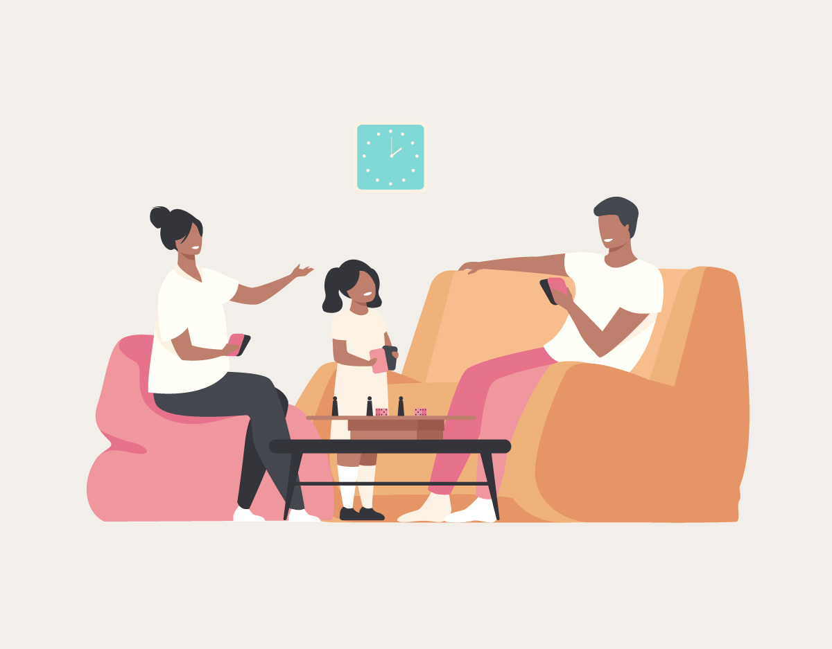 Family time sitting on a couch