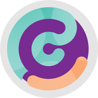 A purple and blue circle with a letter c inside of it.