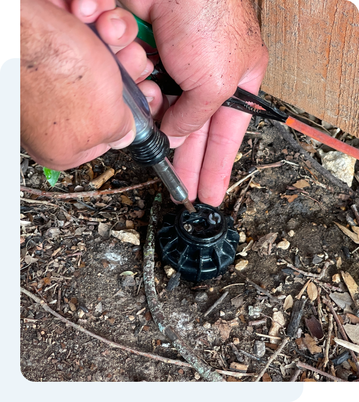A person is holding a screwdriver and a screw in their hand.