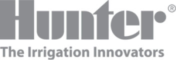 A gray and white logo for hunter the irrigation innovators