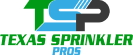 The logo for texas sprinkler pros is blue and green.