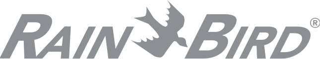 The rain bird logo is black and white and has a bird on it.