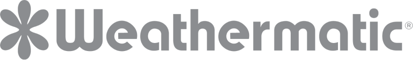 The word weathermatic is written in a gray font on a white background.