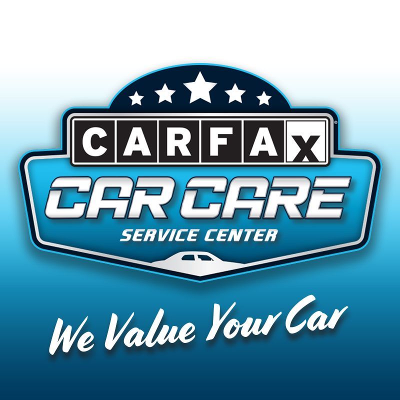 Carfax Car Care logo on a blue background: text, stars, and a car silhouette. 