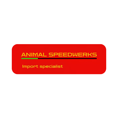 Red Animal Speedwerks logo with yellow text and "Import specialist" subtitle
