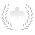 Silver cross within a laurel wreath.