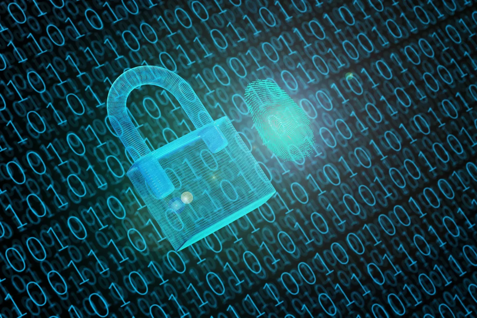 Candado azul sobre código binario, que simboliza la ciberseguridad y la protección de datos