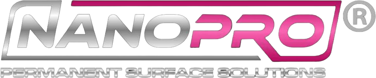 NANOPRO logo in gray, silver, and pink with stylized metallic text and tagline beneath