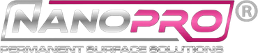 NANOPRO logo in gray, silver, and pink with stylized metallic text and tagline beneath