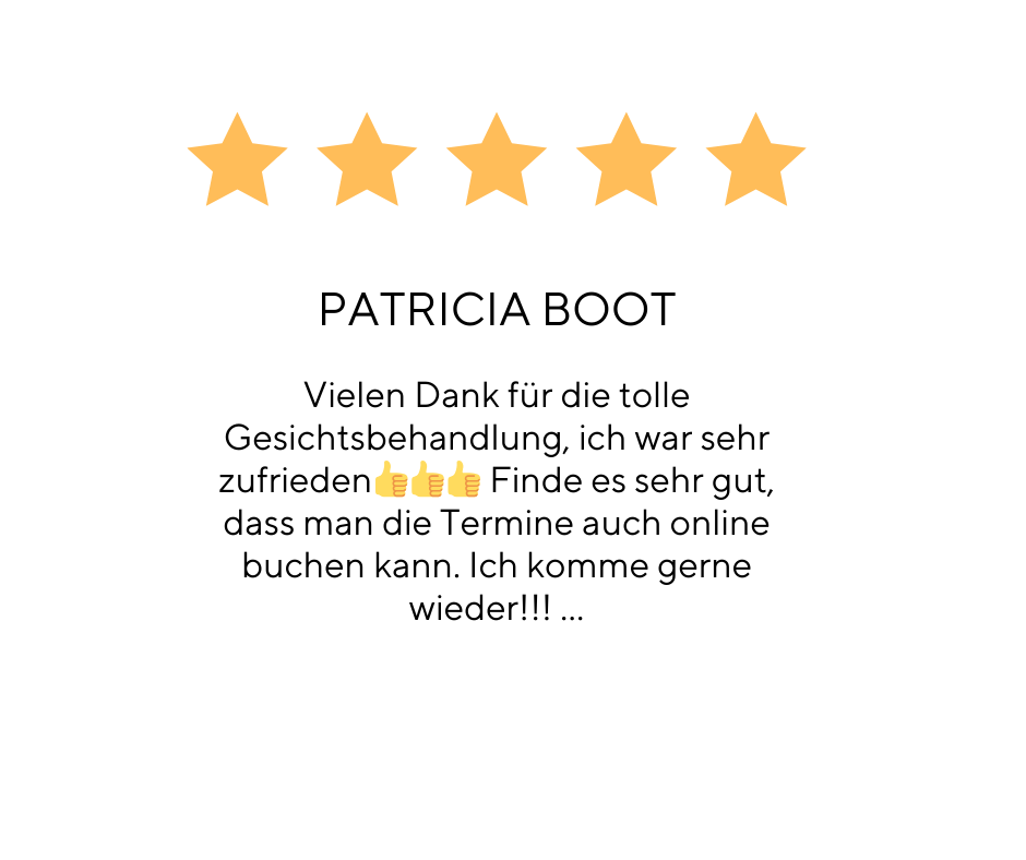 Ein Bild einer Bewertung von Patricia Boot mit fünf Sternen.