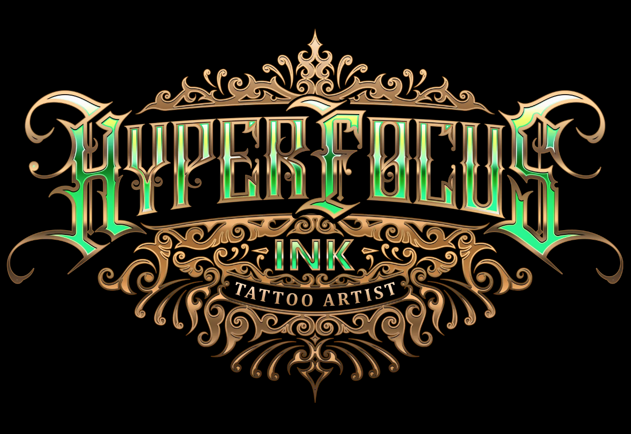 A logo for a tattoo artist called hyper focus