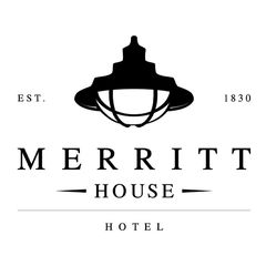 Merritt House Hotel logo: black overhead lamp,