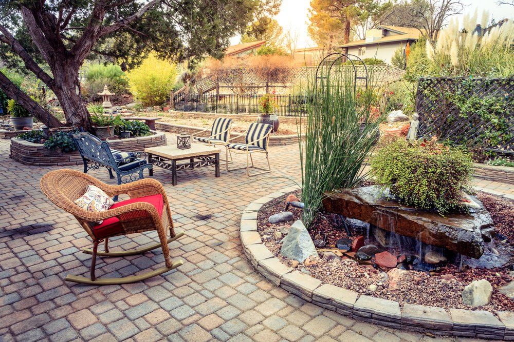 Evening on a patio in a tranquil garden