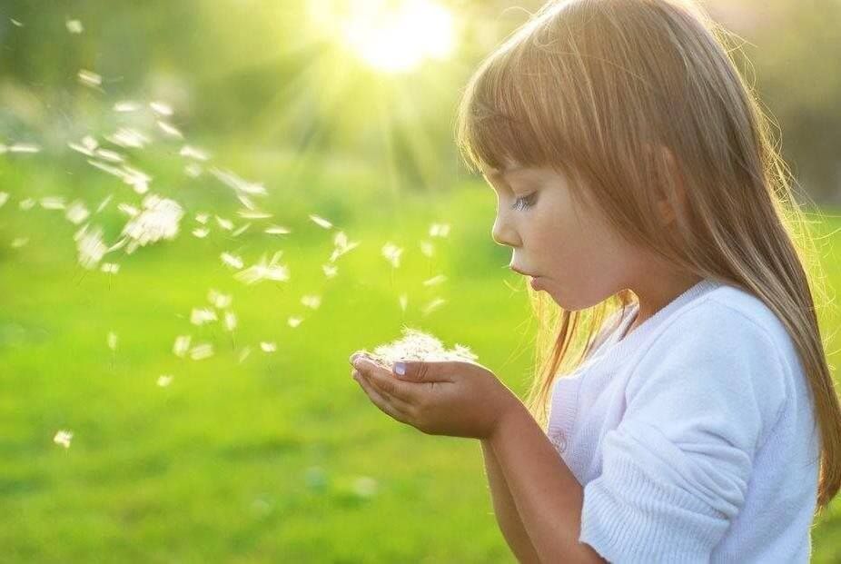 Girl blowing on a daffadil