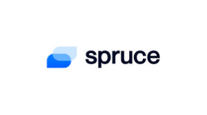 Spruce logo with overlapping blue rounded shapes and dark navy text on a white background