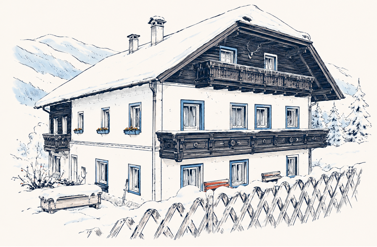 A winter illustration of Chalet Mur